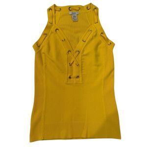 Cache Vintage Yellow lace up top